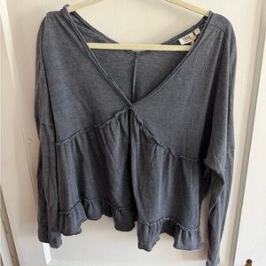True Craft Dark Gray Ruffle Blouse